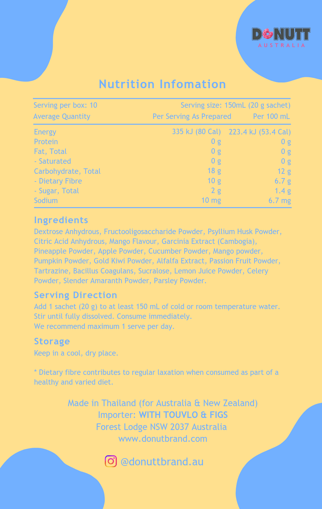 {DONUTT by S.O.S LOO!} Dietary Fibre Powder (Mango) - 10 sachets/box